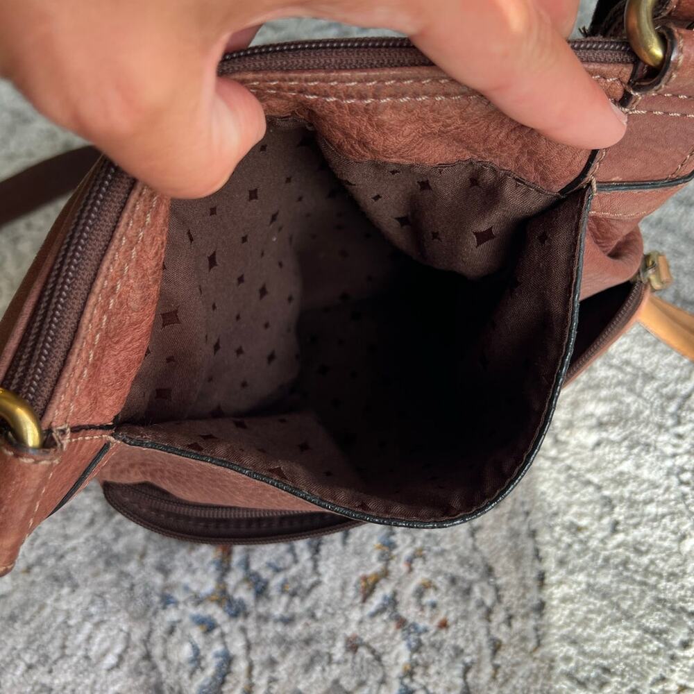 Fossil Morgan Traveler Crossbody Brown Distressed Leather Saddle Bag - Picture 10 of 16